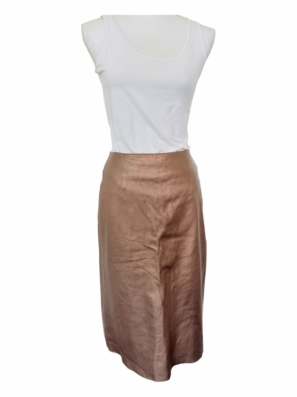 Vintage Y2K BCBG Max Azria Metallic Bronze Leather Midi Skirt Size 8